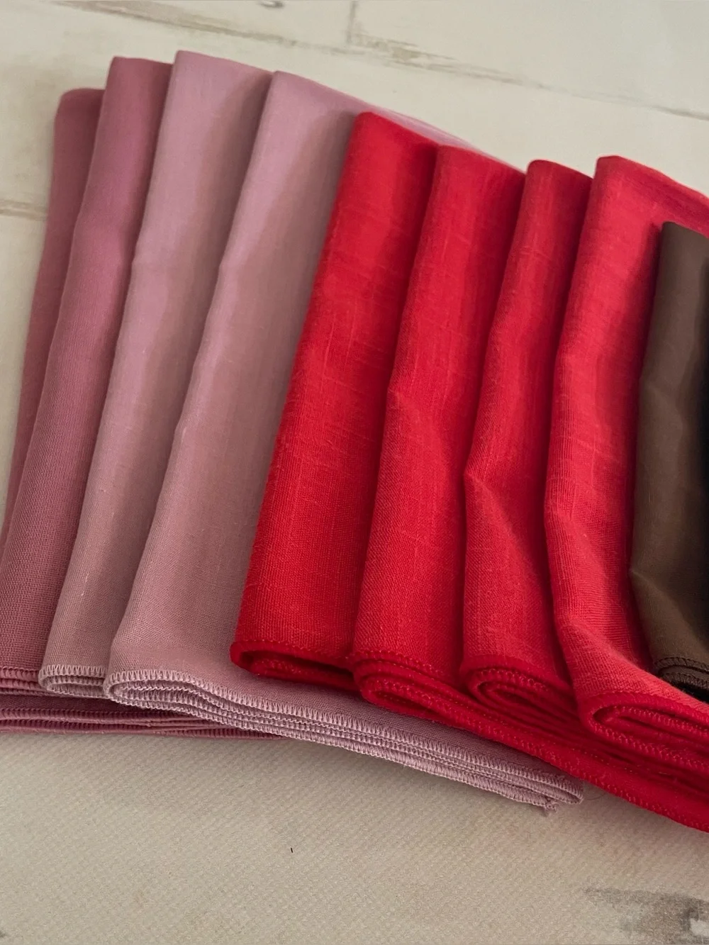 Vintage Solid Fabric Napkins Lot Pinks, Brown, Red Cottagecore Grandmillennial